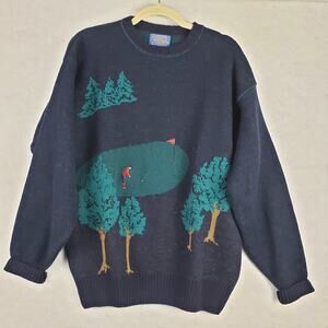 Vintage Pendleton Men's L Pure Virgin Wool Golf Course Knit Sweater‎ Blue Green